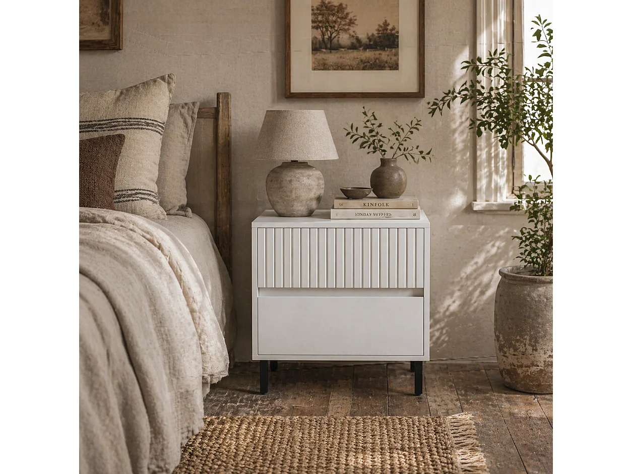 Cove White 2 Drawer Bedside Table Modern Line Detail