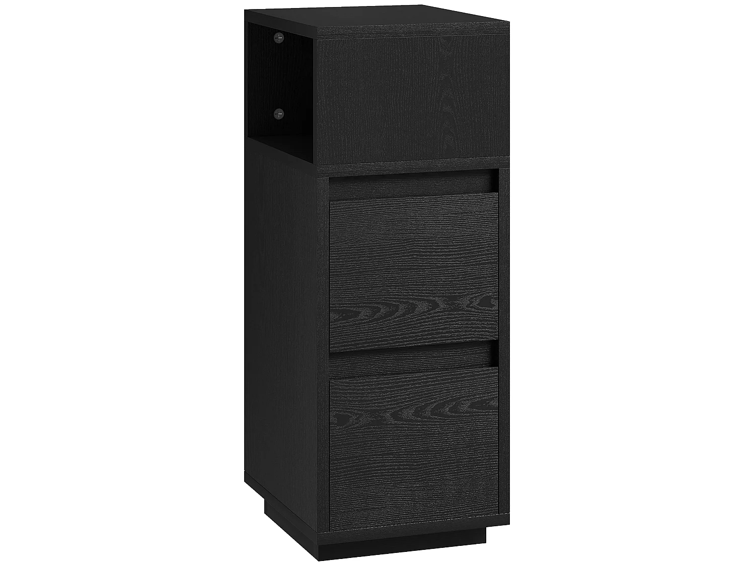 Susema Black Slim Bedside Table 2 Drawers and Open Shelf 25x30x65cm