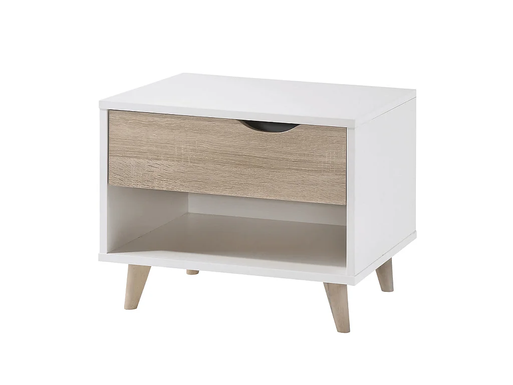 Skerries 1 Drawer Bedside Table Matt White with Natural Oak Drawer and Bottom Shelf