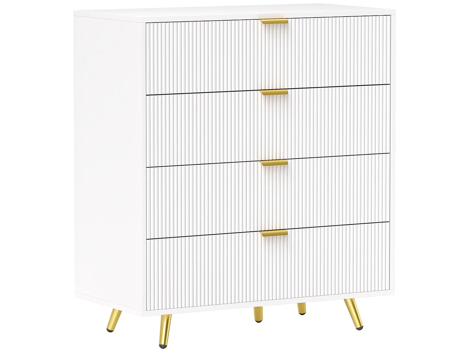 Refa White 4 Drawer Bedside Storage Table Elegant Ridged Fronts Gold Handles