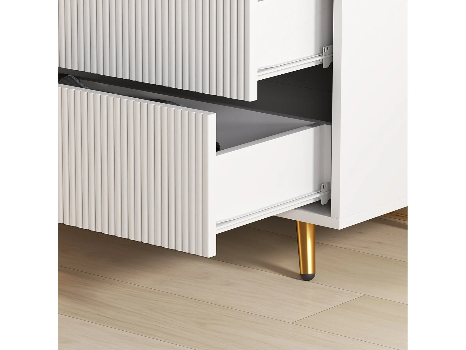 Refa White 4 Drawer Bedside Storage Table Elegant Ridged Fronts Gold Handles