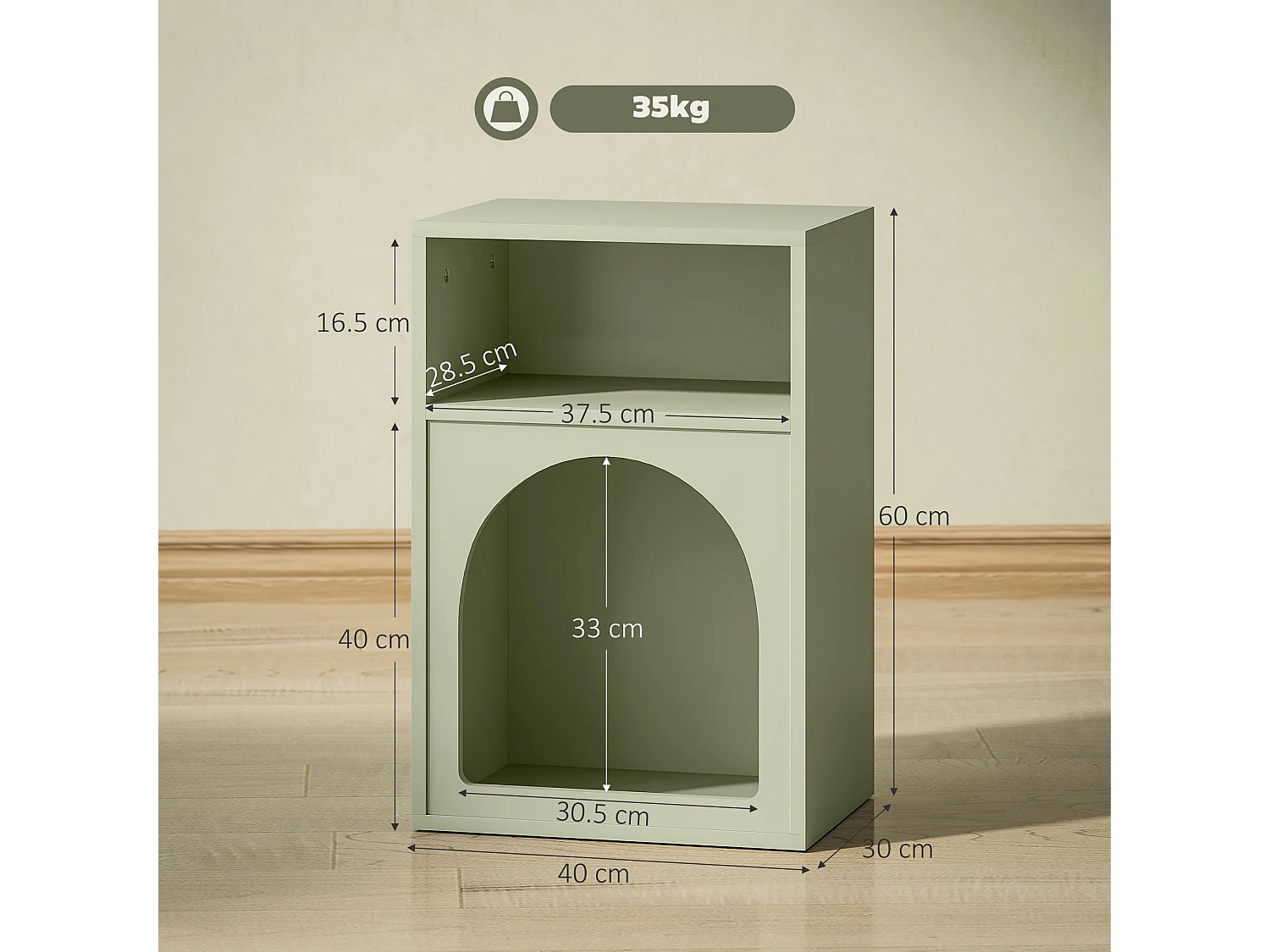 Nimayo Light Green Arched Bedside Table with 2 Open Compartments