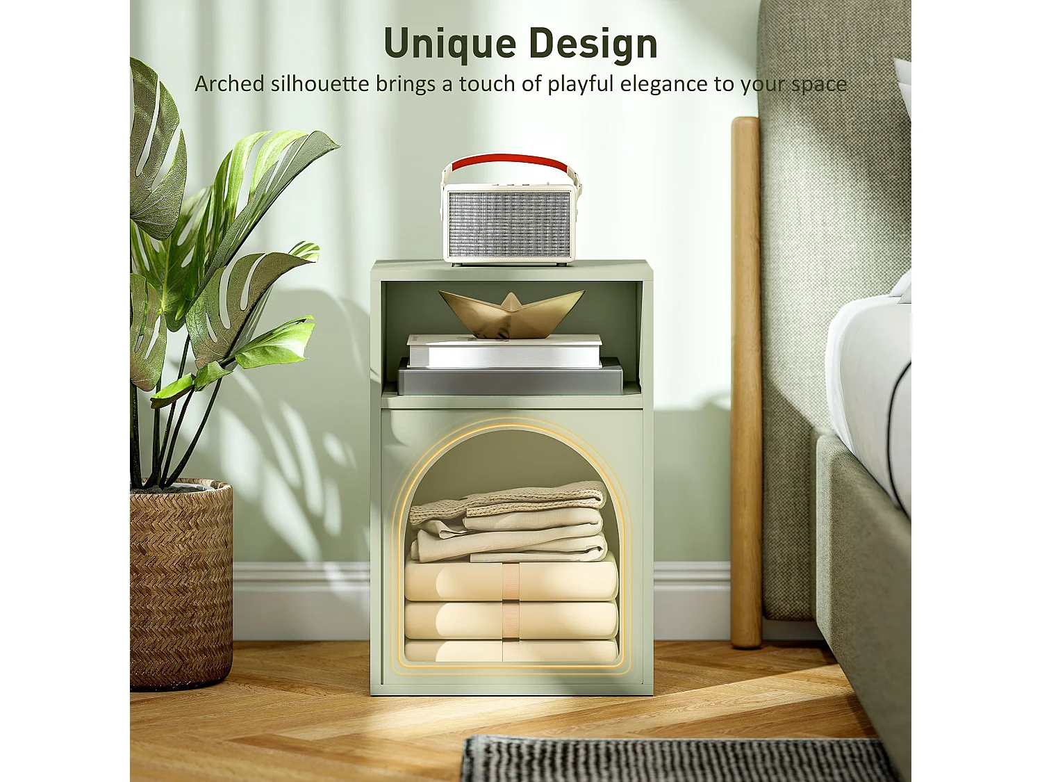 Nimayo Light Green Arched Bedside Table with 2 Open Compartments