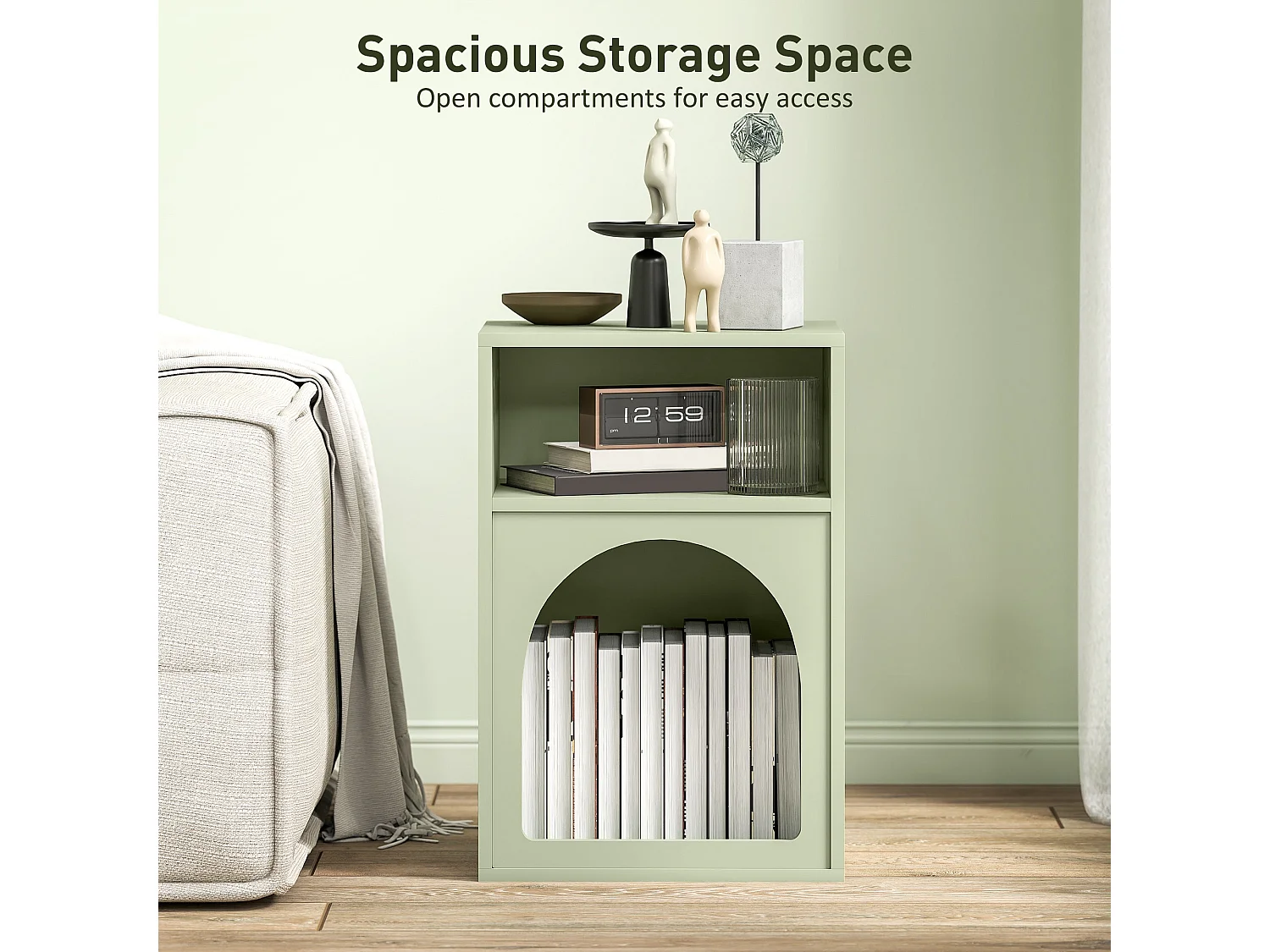 Nimayo Light Green Arched Bedside Table with 2 Open Compartments