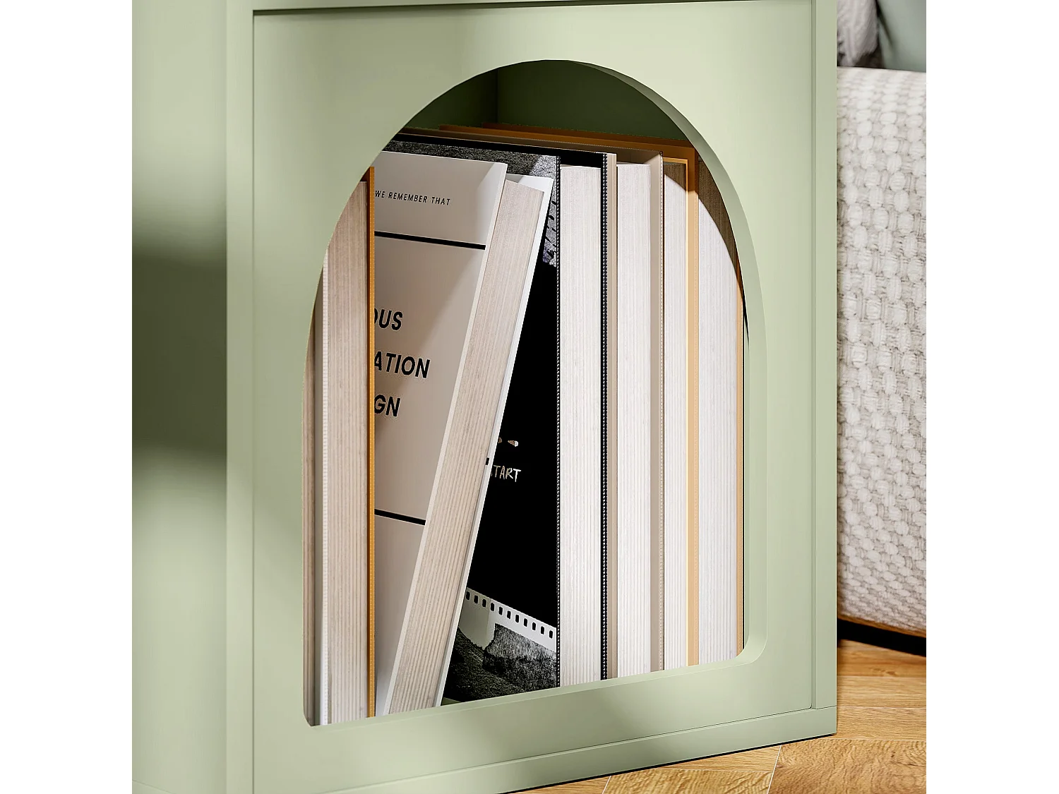 Nimayo Light Green Arched Bedside Table with 2 Open Compartments