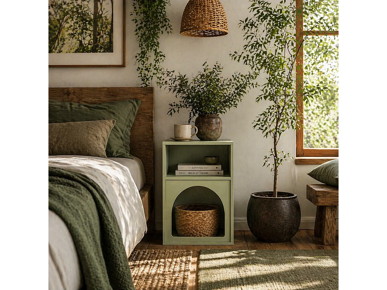 Nimayo Light Green Arched Bedside Table with 2 Open Compartments