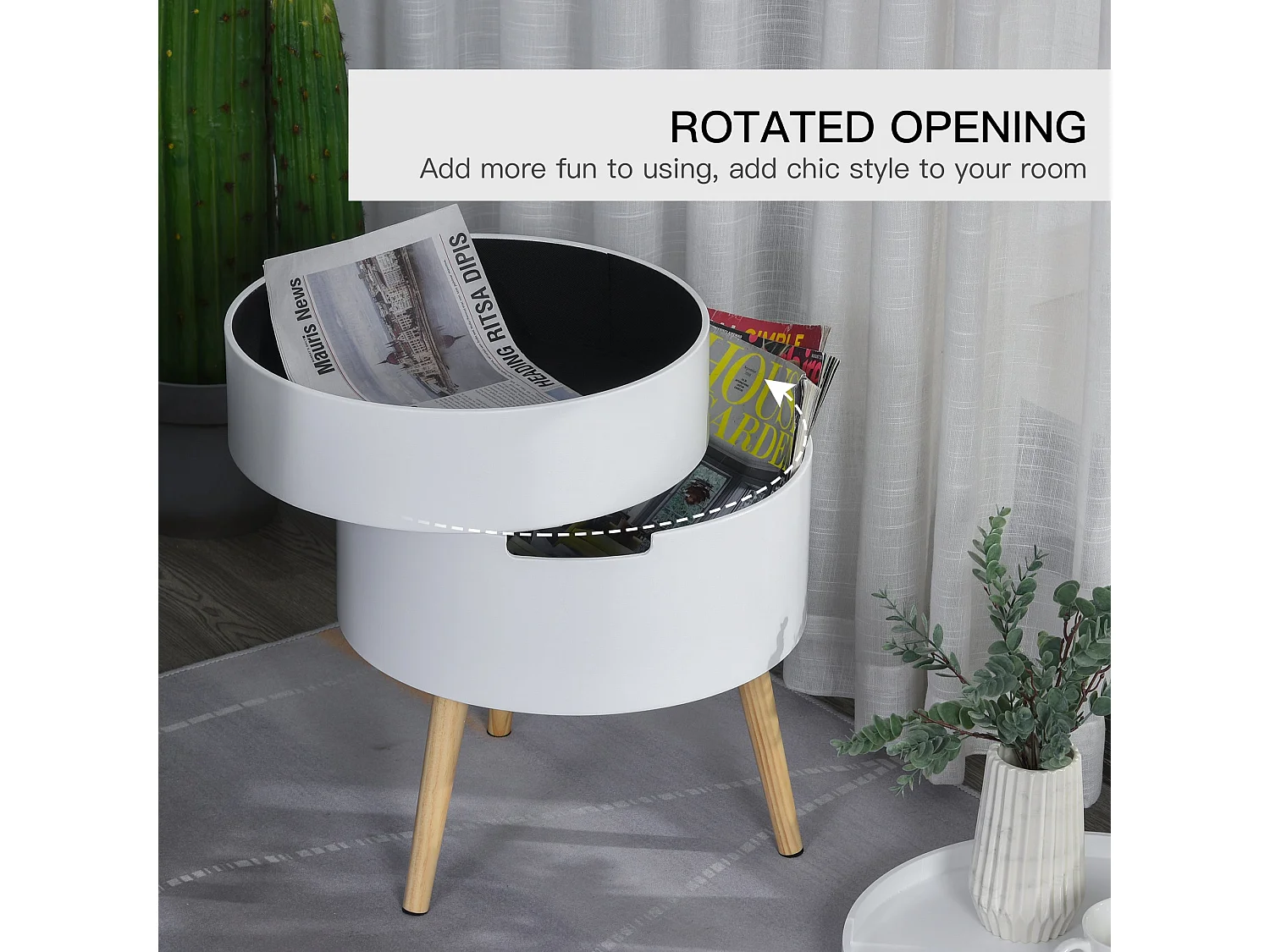 Lalo Set of 2 Round 3 Tier Bedside Tables White and Natural with Hidden Storage and Tray Tops