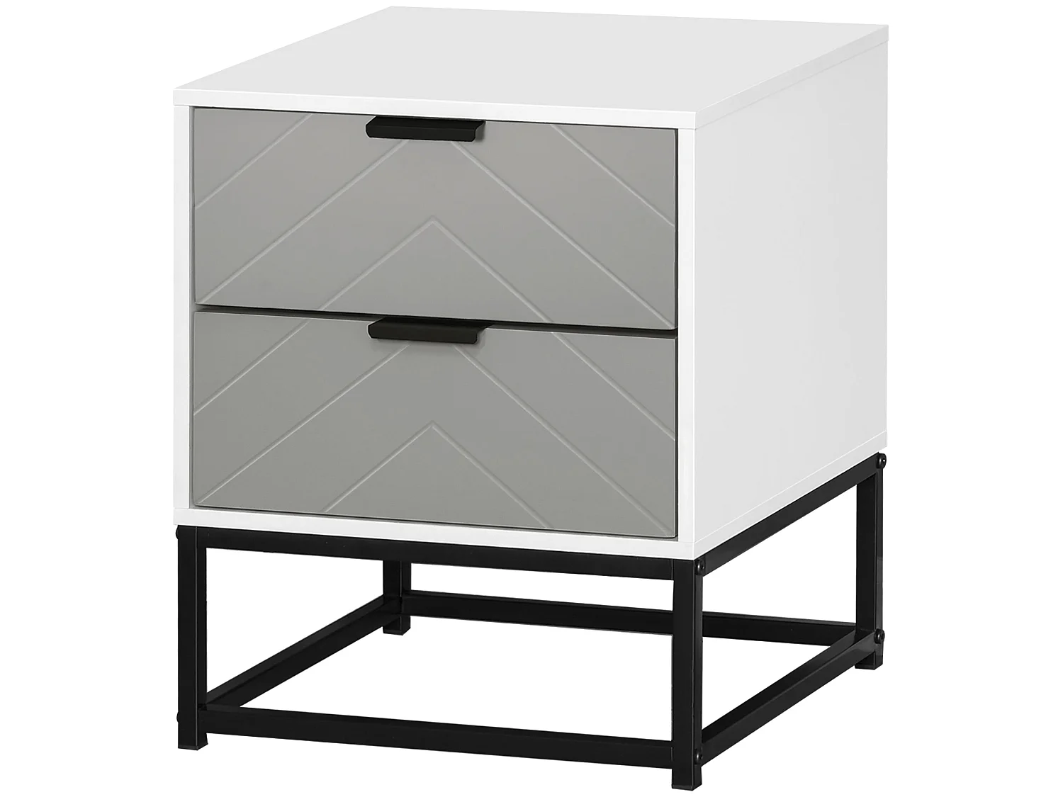 Fael Chevron 2 Drawer Bedside Cabinet White Grey Black