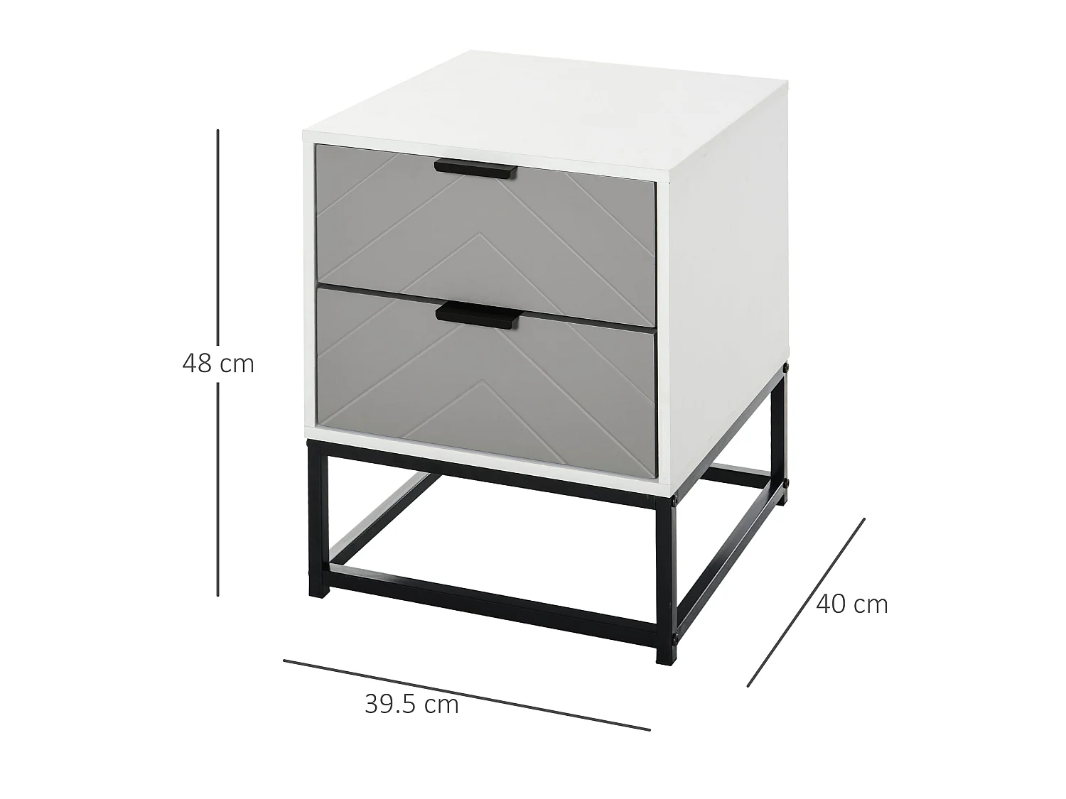 Fael Chevron 2 Drawer Bedside Cabinet White Grey Black