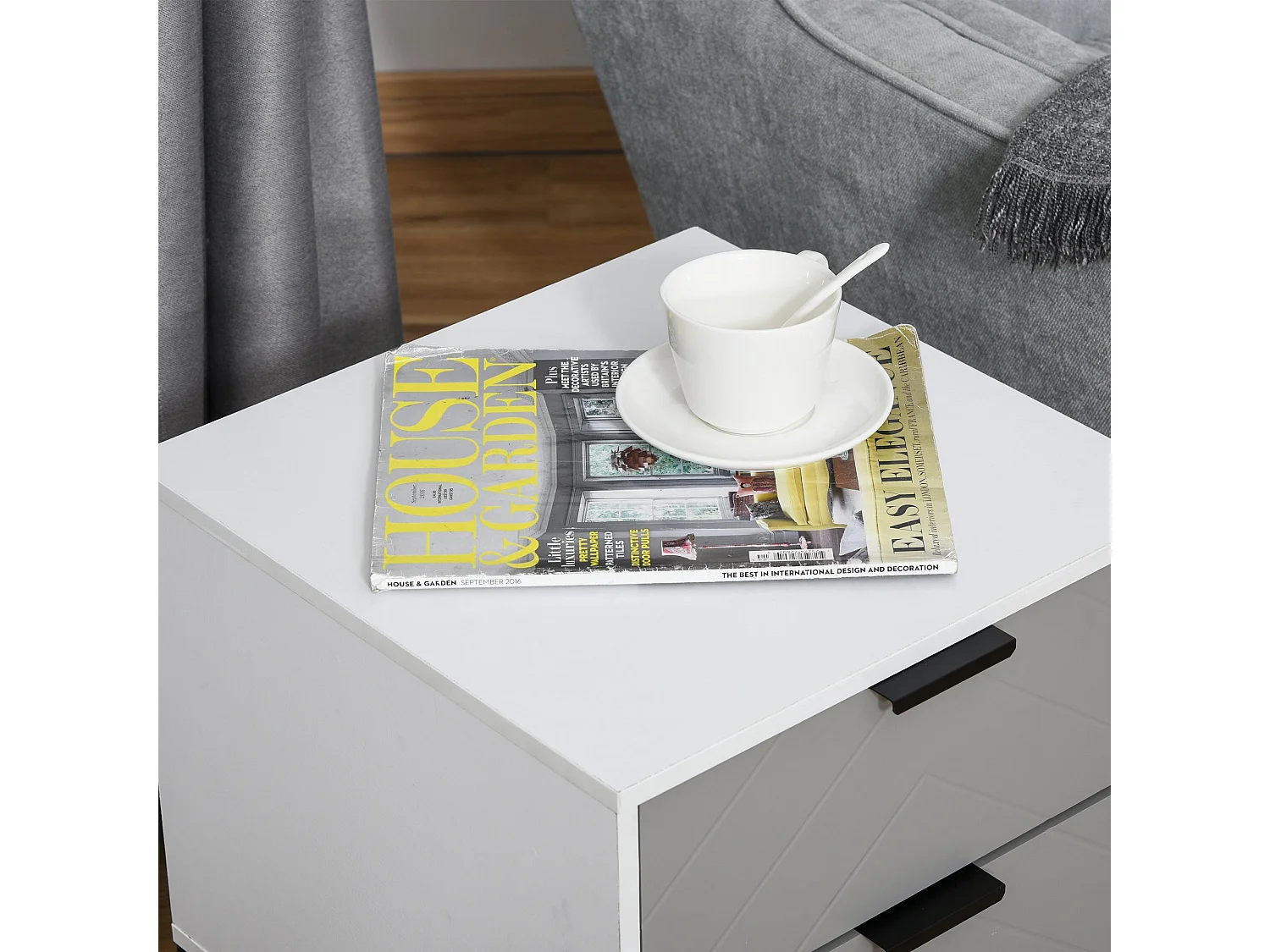 Fael Chevron 2 Drawer Bedside Cabinet White Grey Black