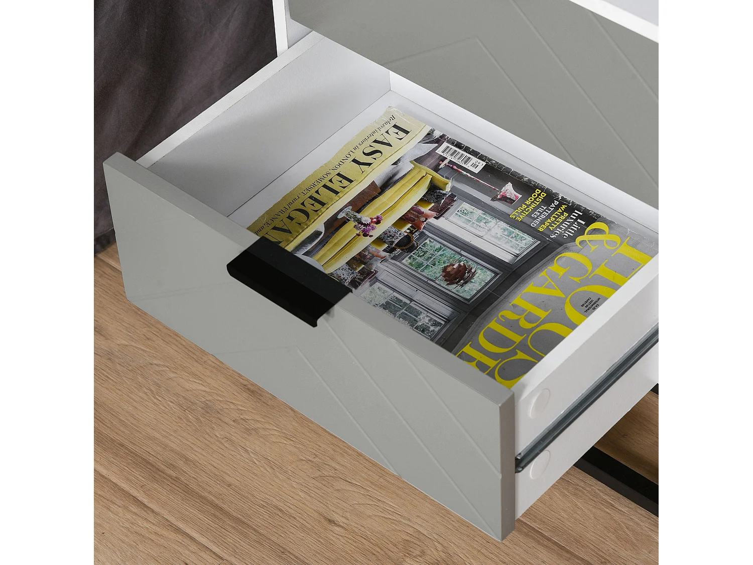 Fael Chevron 2 Drawer Bedside Cabinet White Grey Black