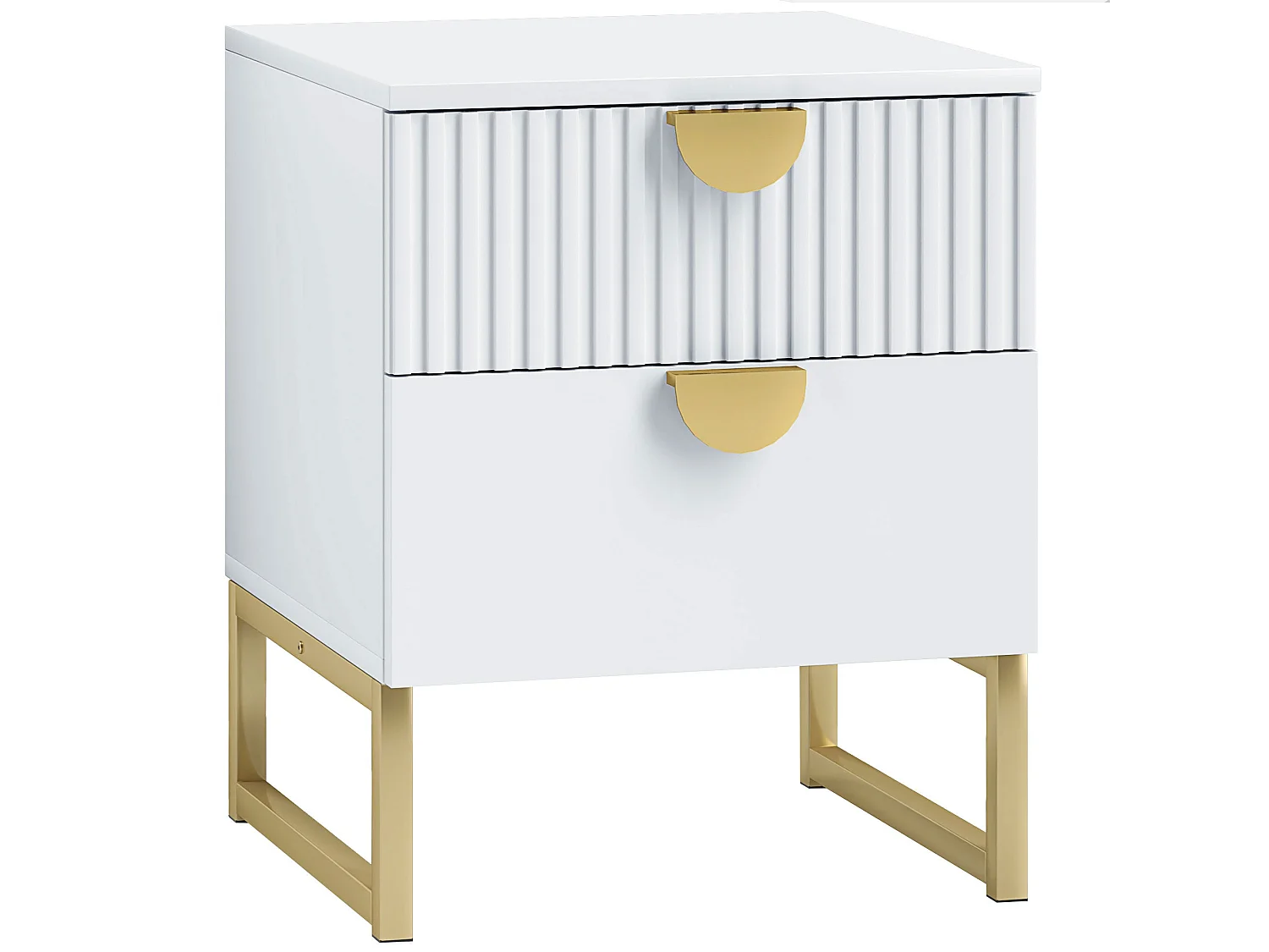 Coelta Loni White and Gold Bedside Table Ribbed 2 Drawer Nightstand