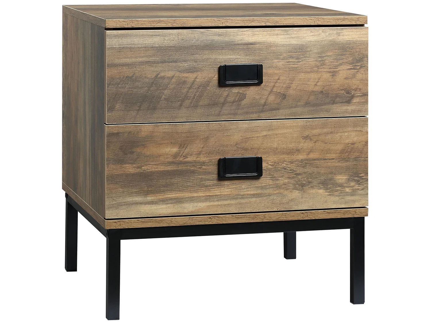 Virado Coffee Brown Bedside Table with 2 Drawers and Black Metal Legs