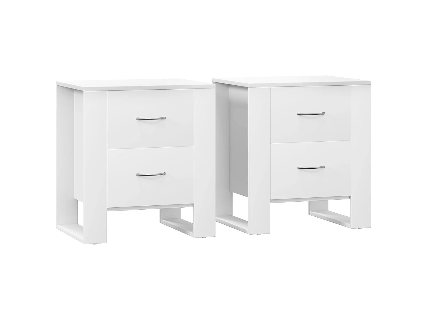 Zivika Momo Set of 2 White Bedside Tables 2 Drawers Silver Handles