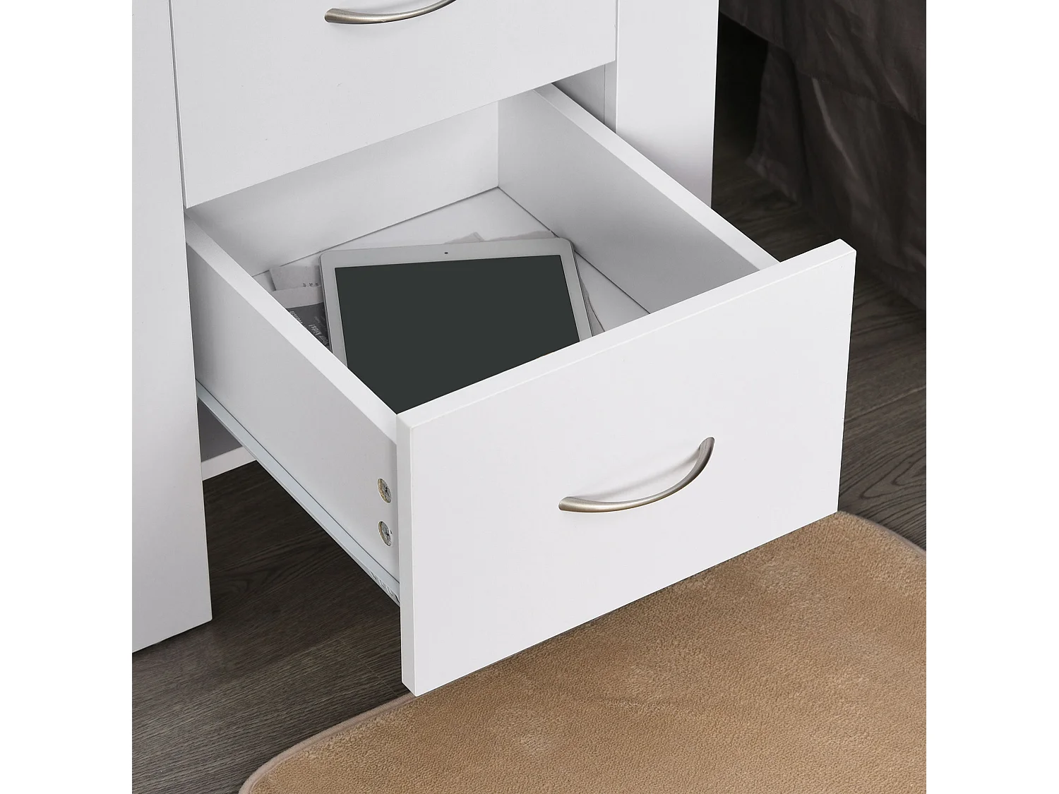 Zivika Momo Set of 2 White Bedside Tables 2 Drawers Silver Handles