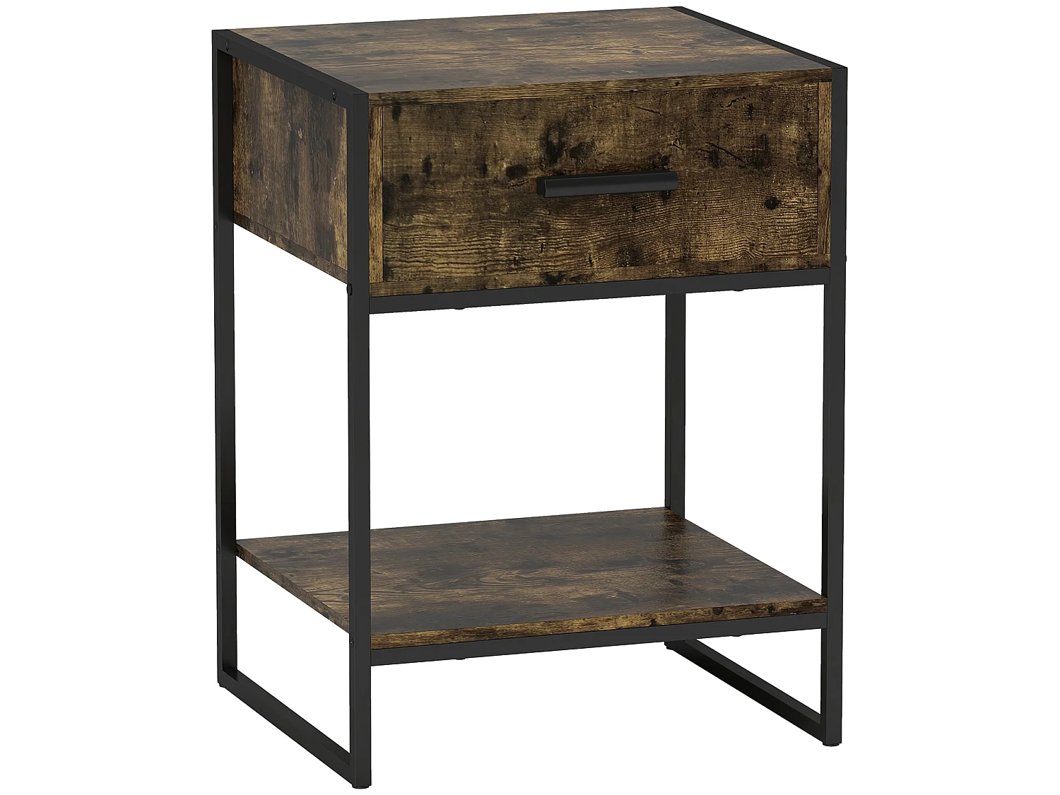 Likeli Rustic Brown Bedside Table with Drawer and Open Shelf