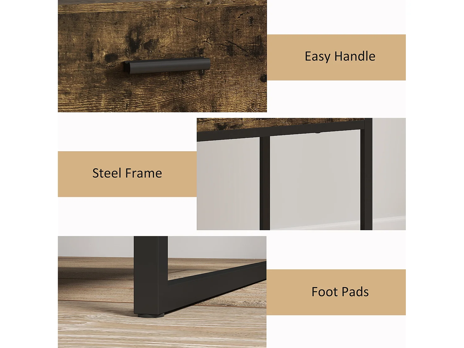 Likeli Rustic Brown Bedside Table with Drawer and Open Shelf