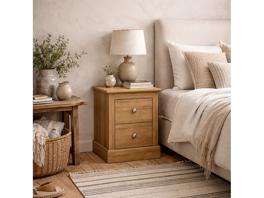 Ardee Natural Oak 2 Drawer Bedside Table