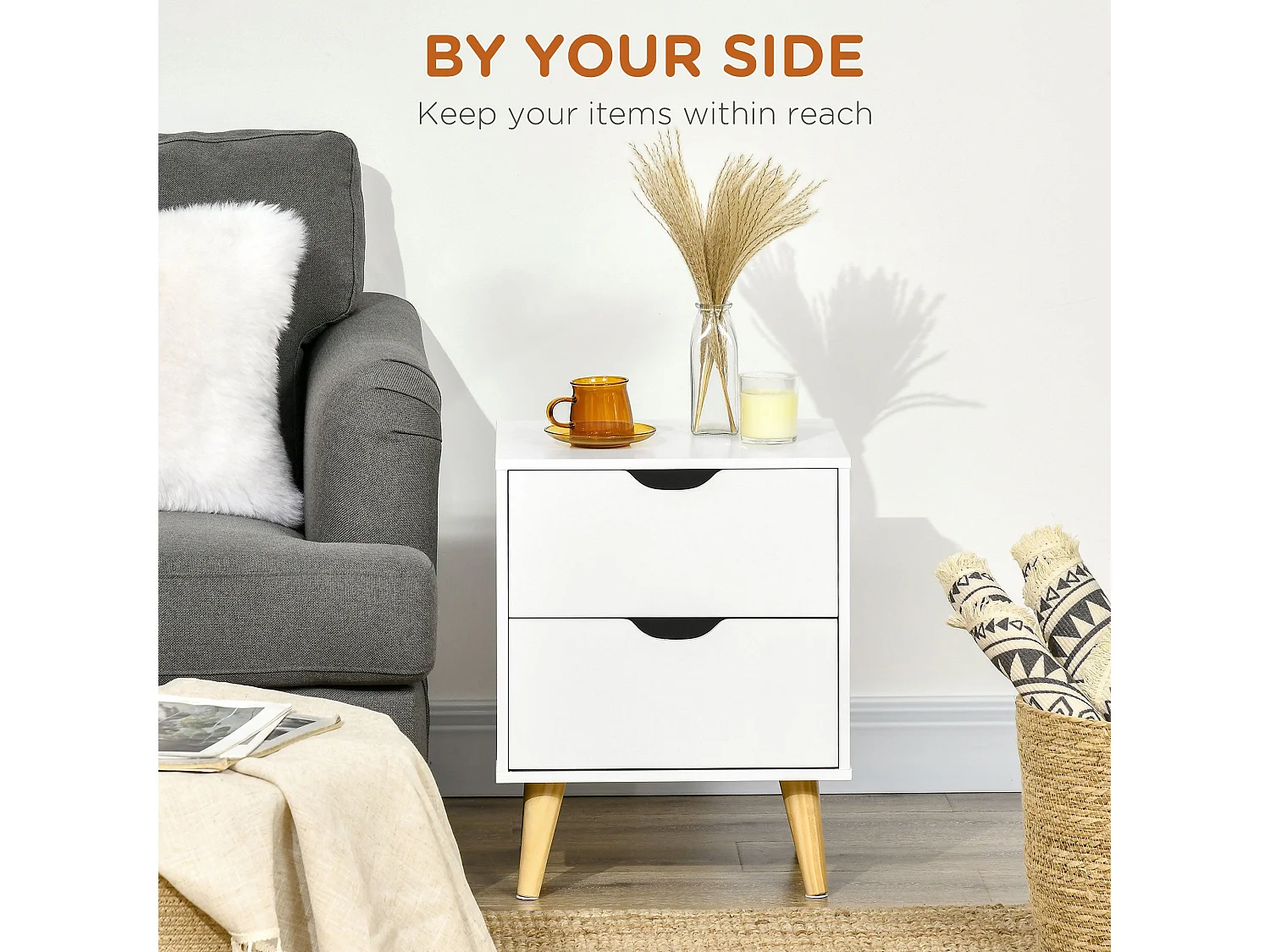 Dodomi Suke 2 Drawer Bedside Table White with Natural Pine Legs