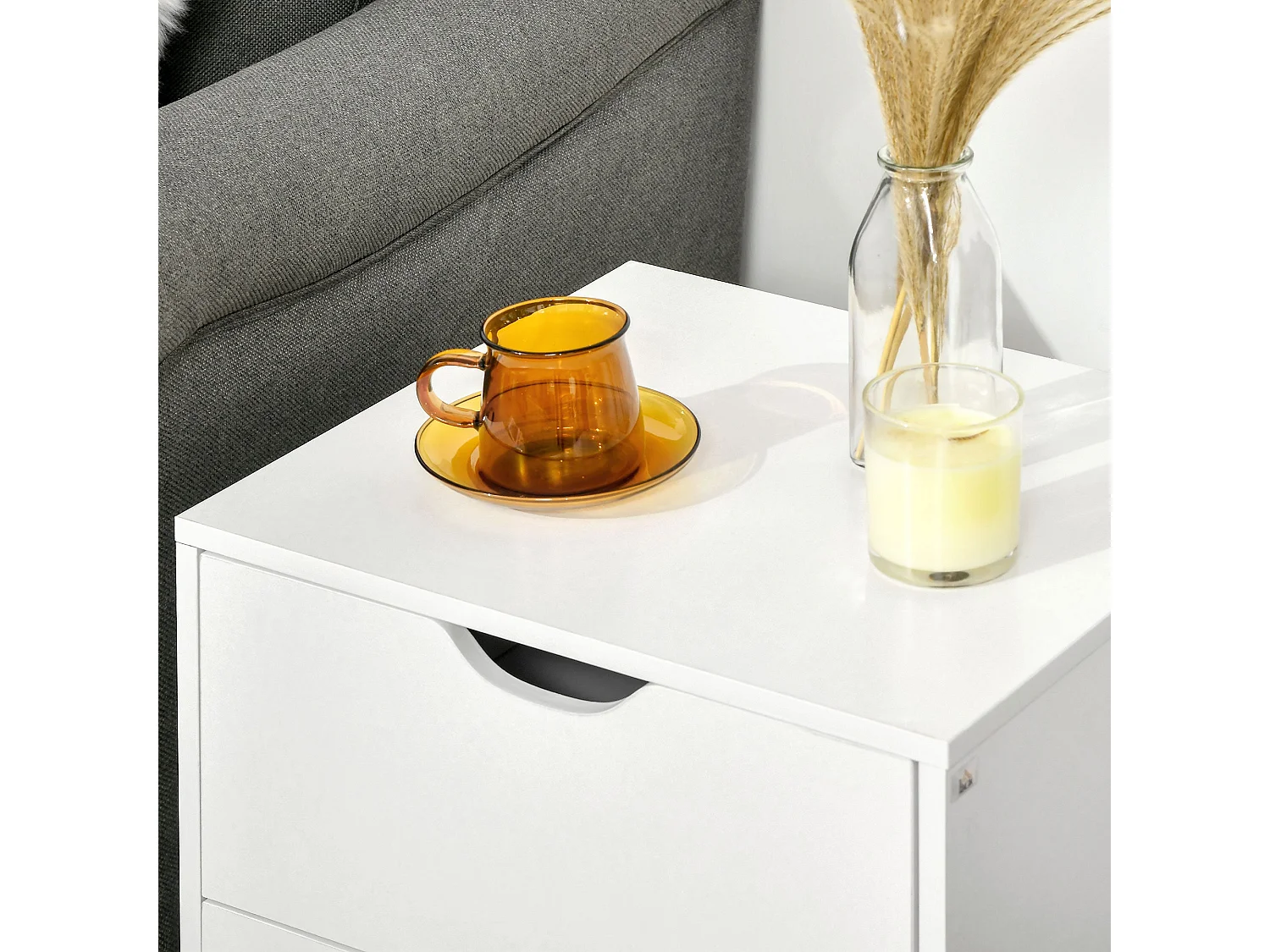 Dodomi Suke 2 Drawer Bedside Table White with Natural Pine Legs