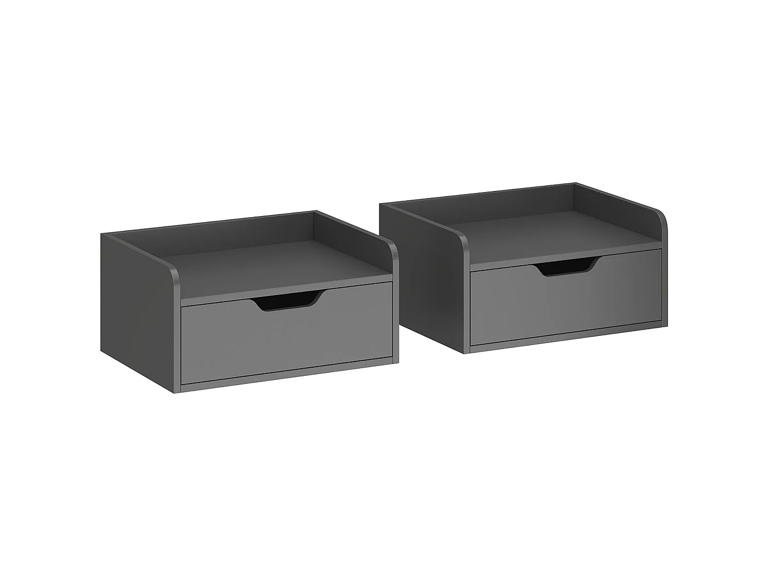 Levaco Set of 2 Wall Mounted Black Wooden Bedside Tables with Drawer