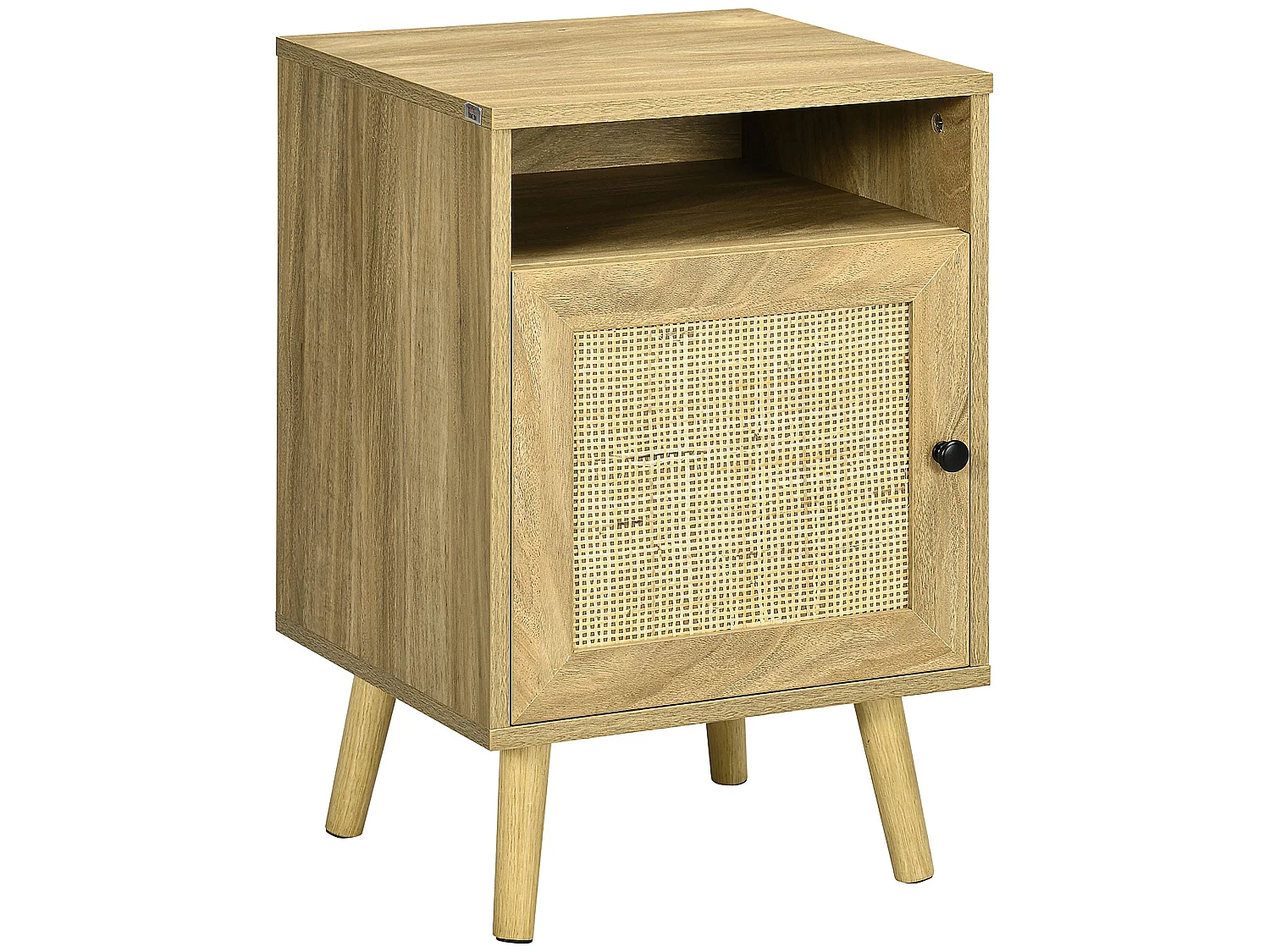 Nepale Natural Wooden Rattan Bedside Table with Drawer and Shelf