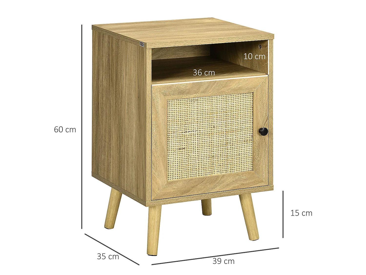 Nepale Natural Wooden Rattan Bedside Table with Drawer and Shelf