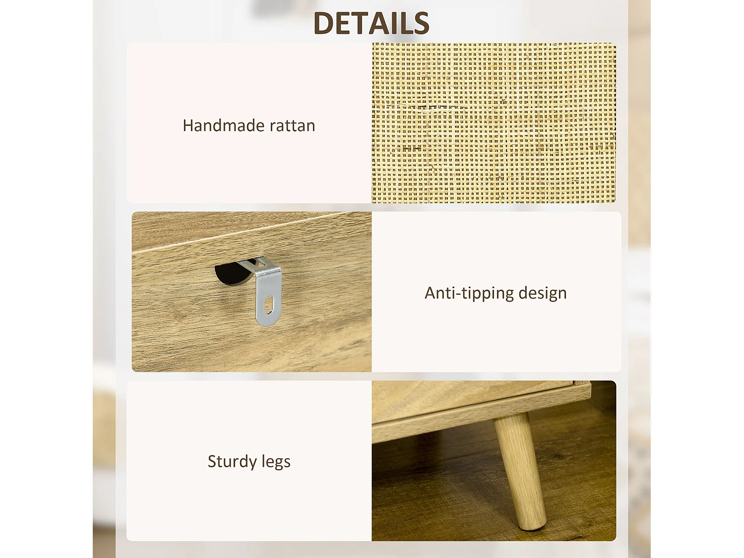 Nepale Natural Wooden Rattan Bedside Table with Drawer and Shelf