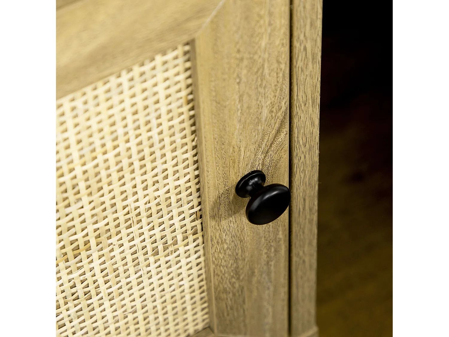 Nepale Natural Wooden Rattan Bedside Table with Drawer and Shelf