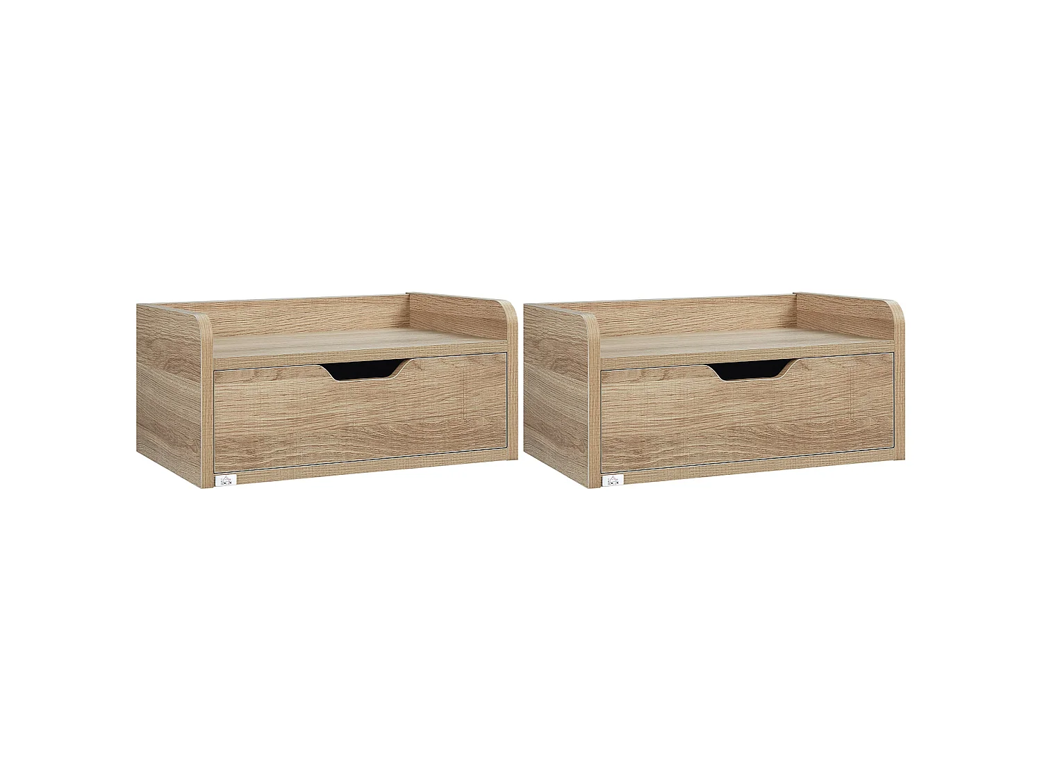 Set of 2 Natural Wood Floating Nightstands with Drawer Wall Mounted