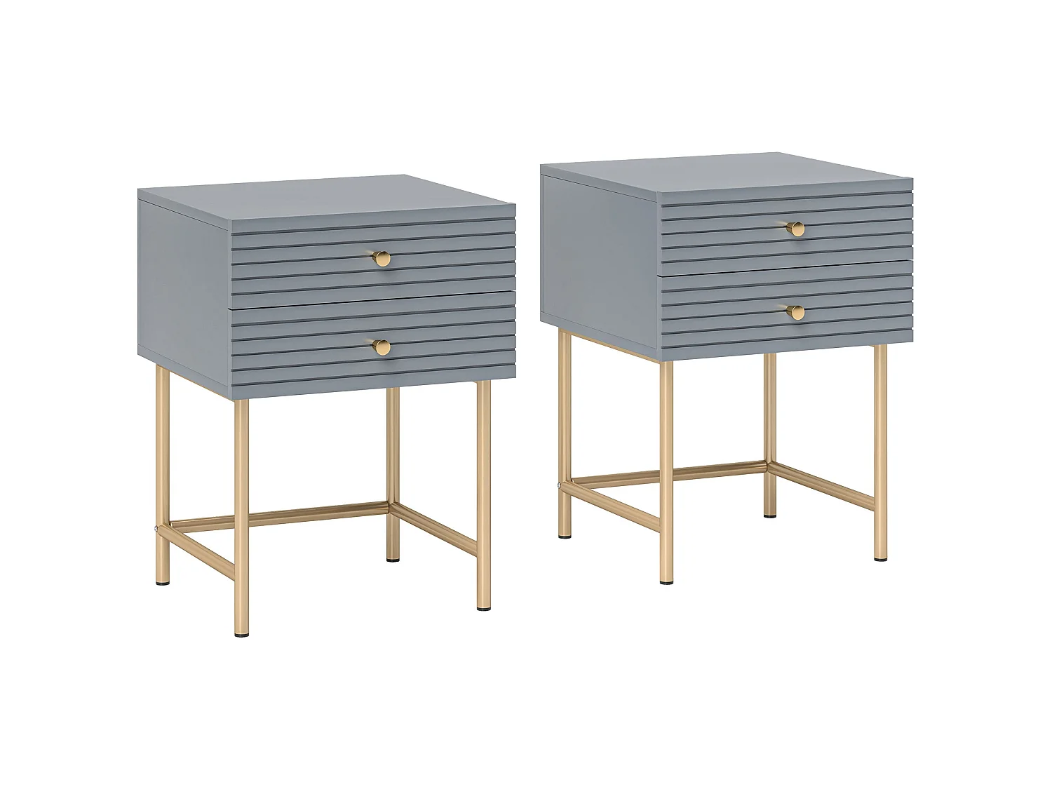 Lika Set of 2 Grey and Gold Bedside Tables with Ribbed Drawers