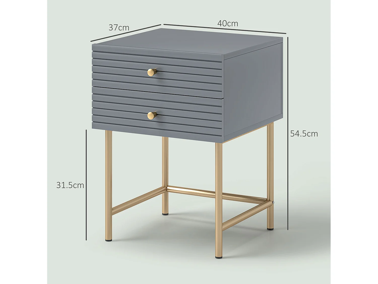 Lika Set of 2 Grey and Gold Bedside Tables with Ribbed Drawers