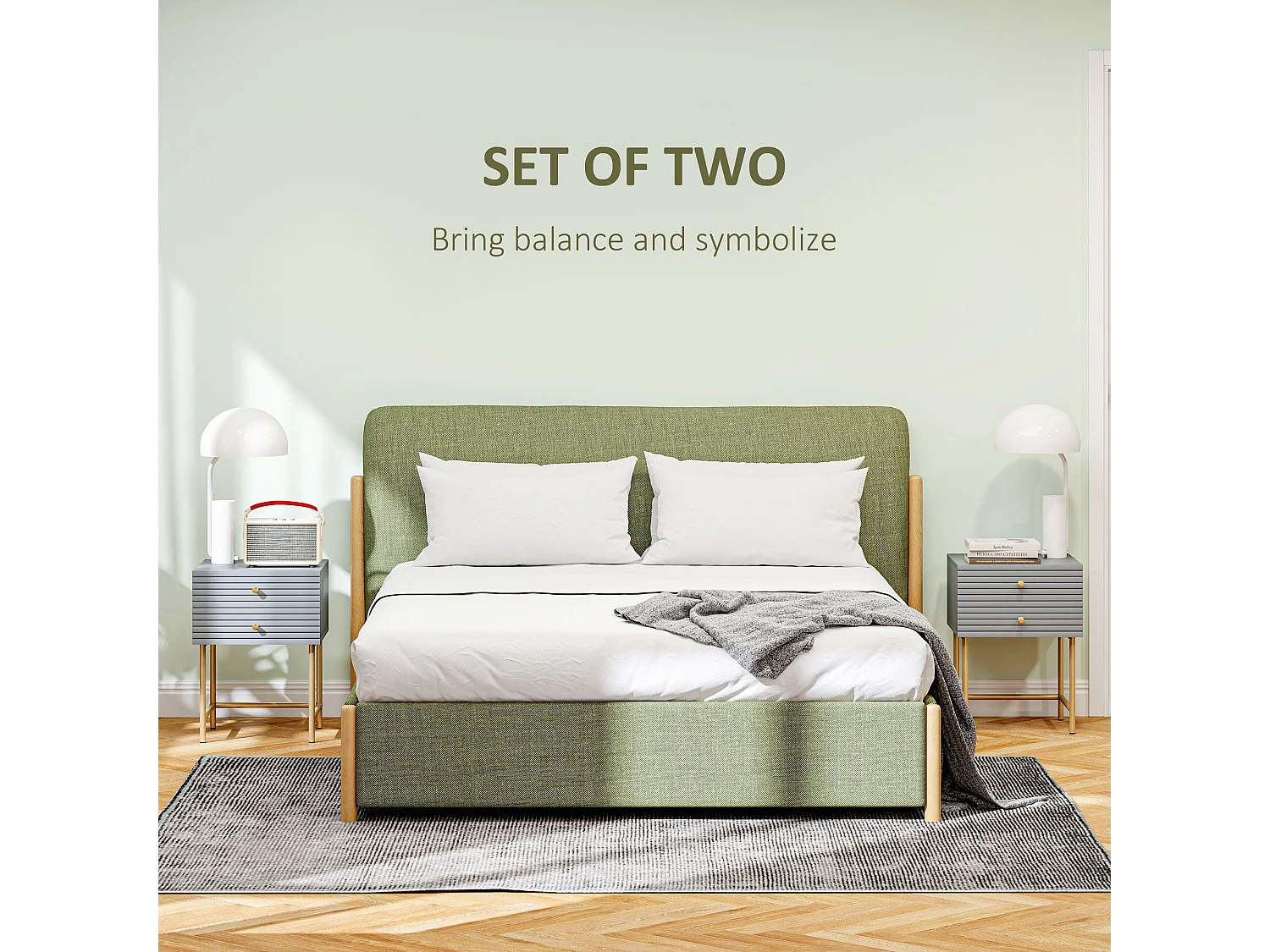 Lika Set of 2 Grey and Gold Bedside Tables with Ribbed Drawers