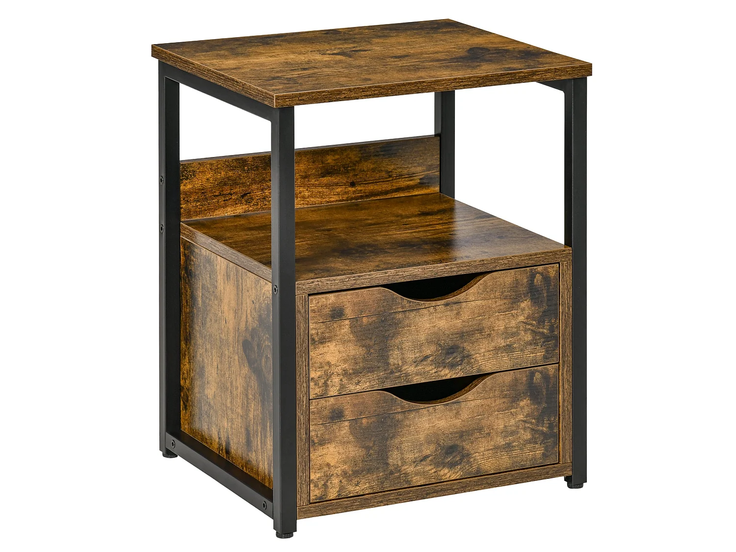 Liri Hael Rustic Brown Bedside Table with 2 Drawers and Top Shelf