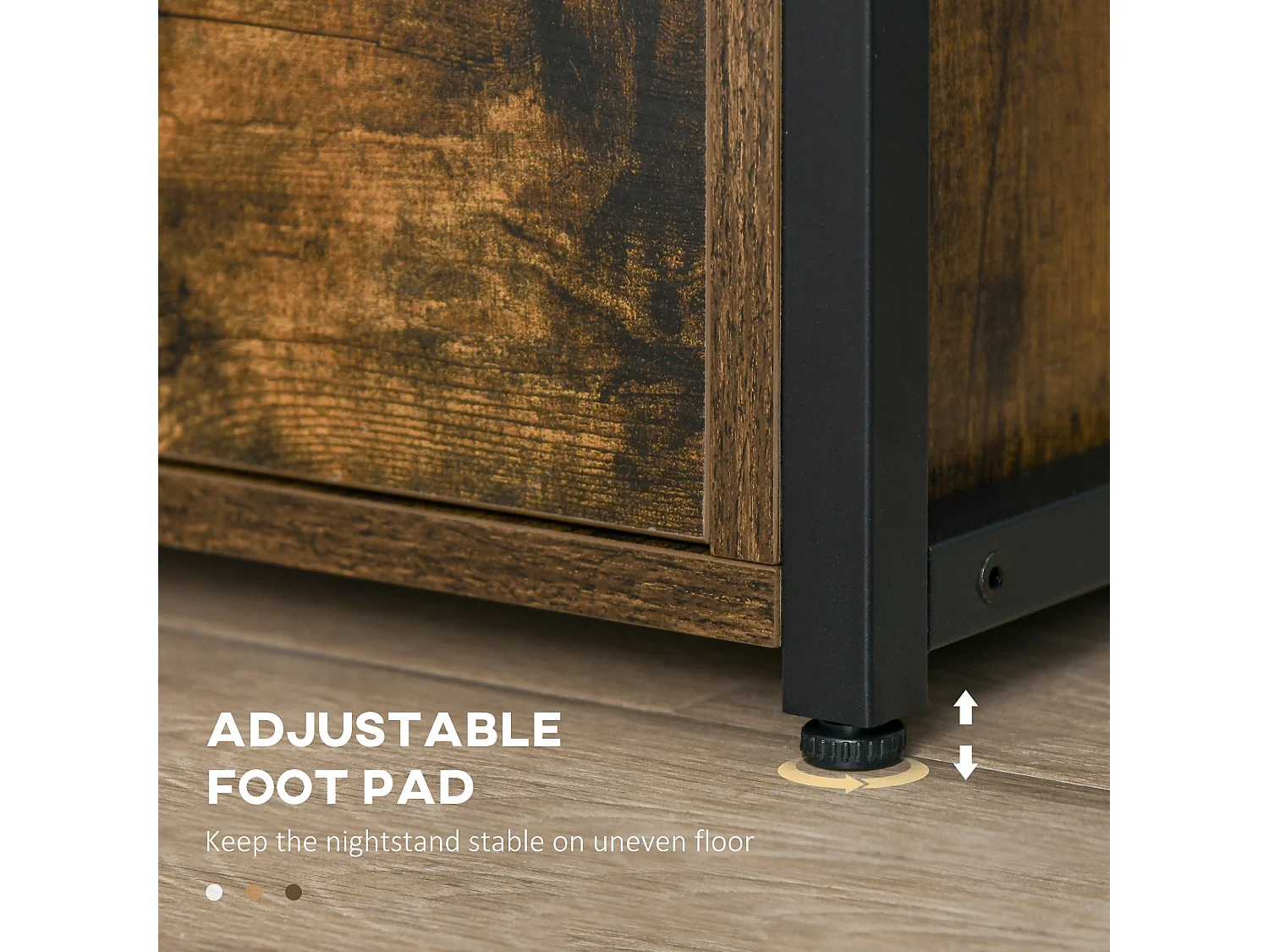 Liri Hael Rustic Brown Bedside Table with 2 Drawers and Top Shelf