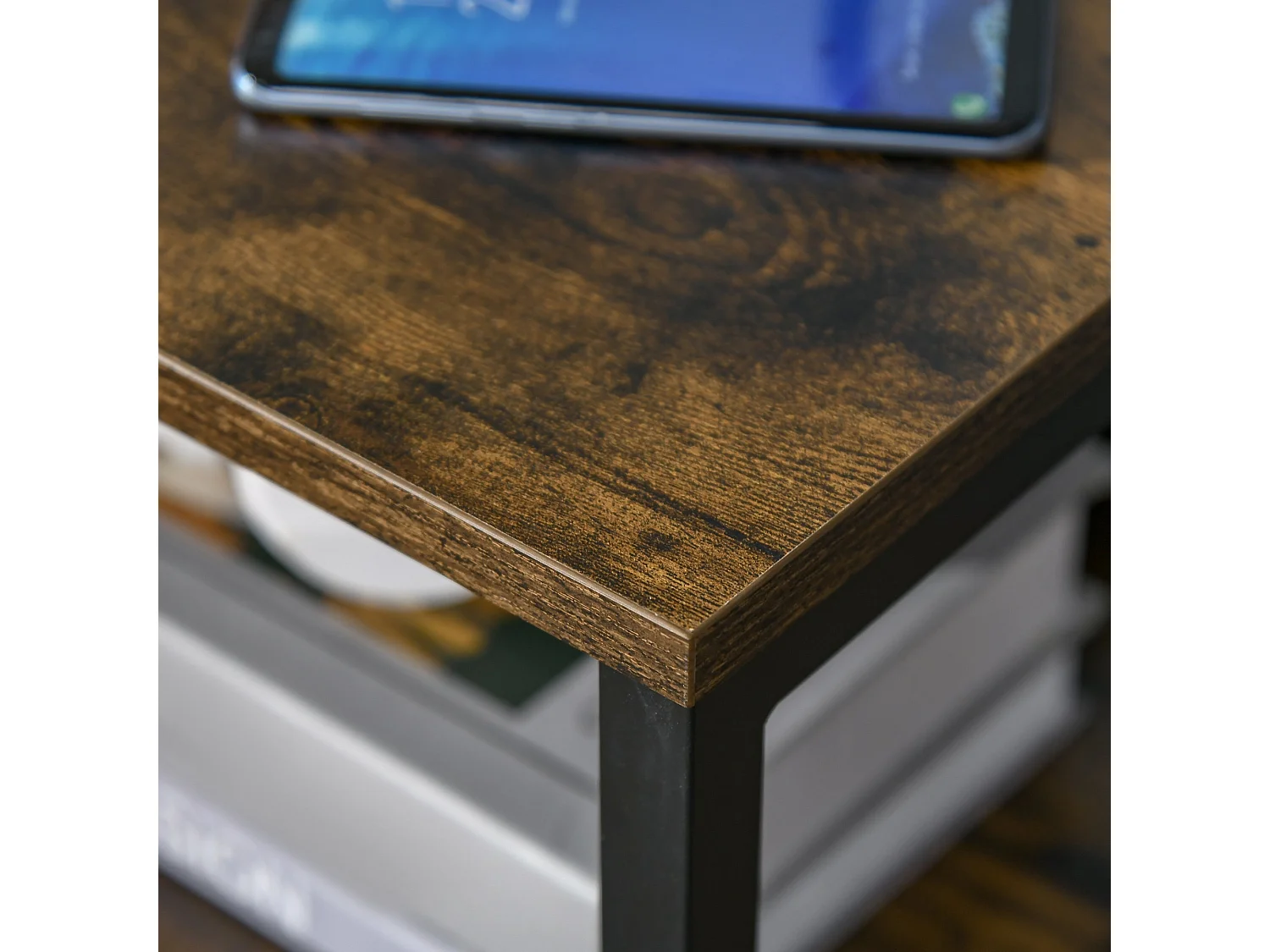 Liri Hael Rustic Brown Bedside Table with 2 Drawers and Top Shelf