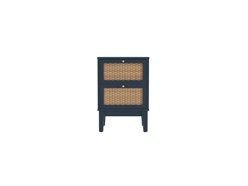 Waterford Berlin Blue Oak Bedside Table with Rattan Drawer Fronts 2 Drawers