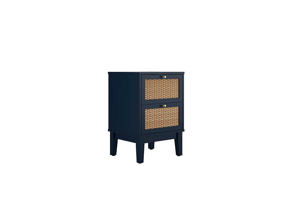Waterford Berlin Blue Oak Bedside Table with Rattan Drawer Fronts 2 Drawers