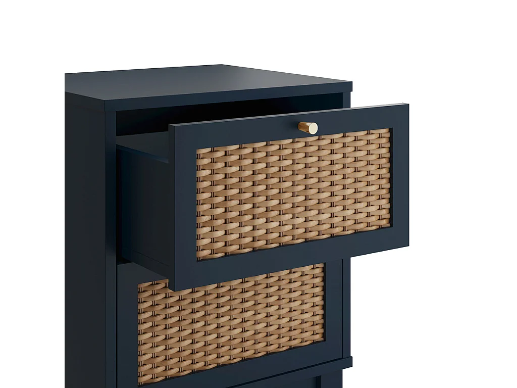 Waterford Berlin Blue Oak Bedside Table with Rattan Drawer Fronts 2 Drawers