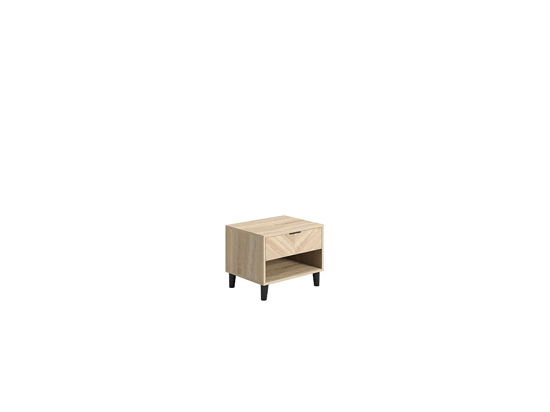 Skerries Chevron 1 Drawer Bedside Cabinet Sonoma Oak with Black Legs and Bottom Shelf