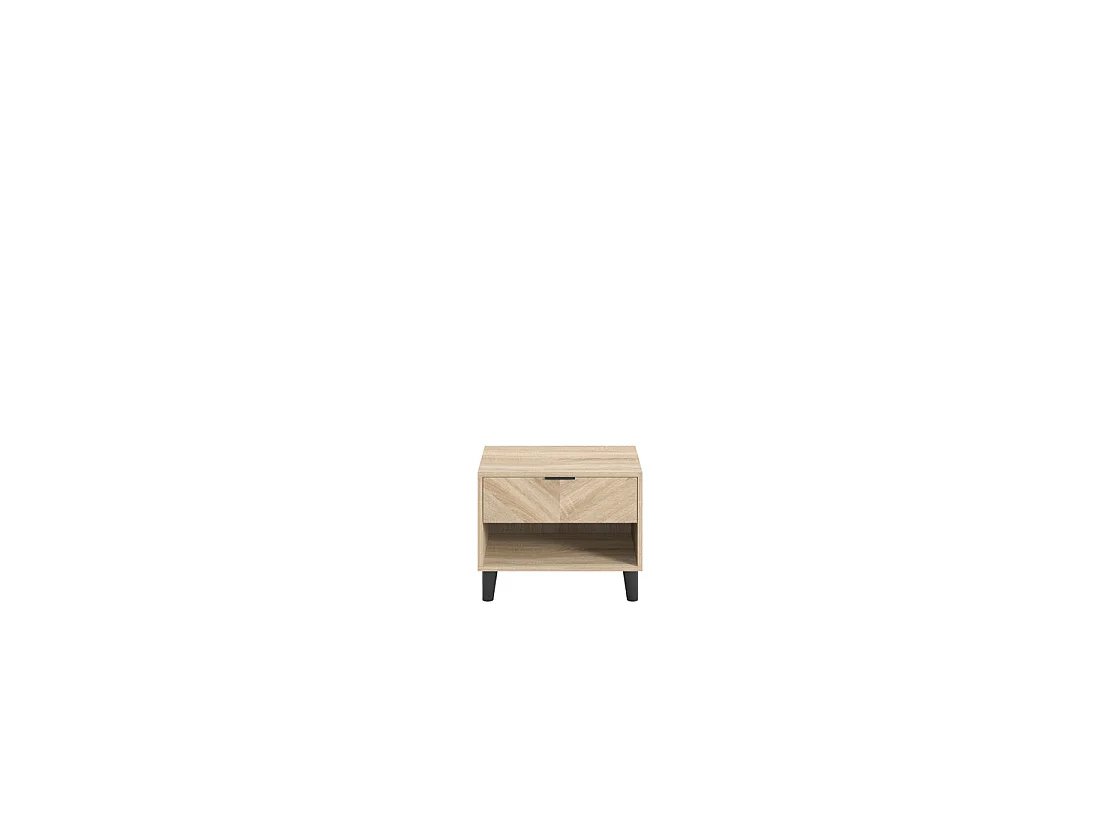 Skerries Chevron 1 Drawer Bedside Cabinet Sonoma Oak with Black Legs and Bottom Shelf