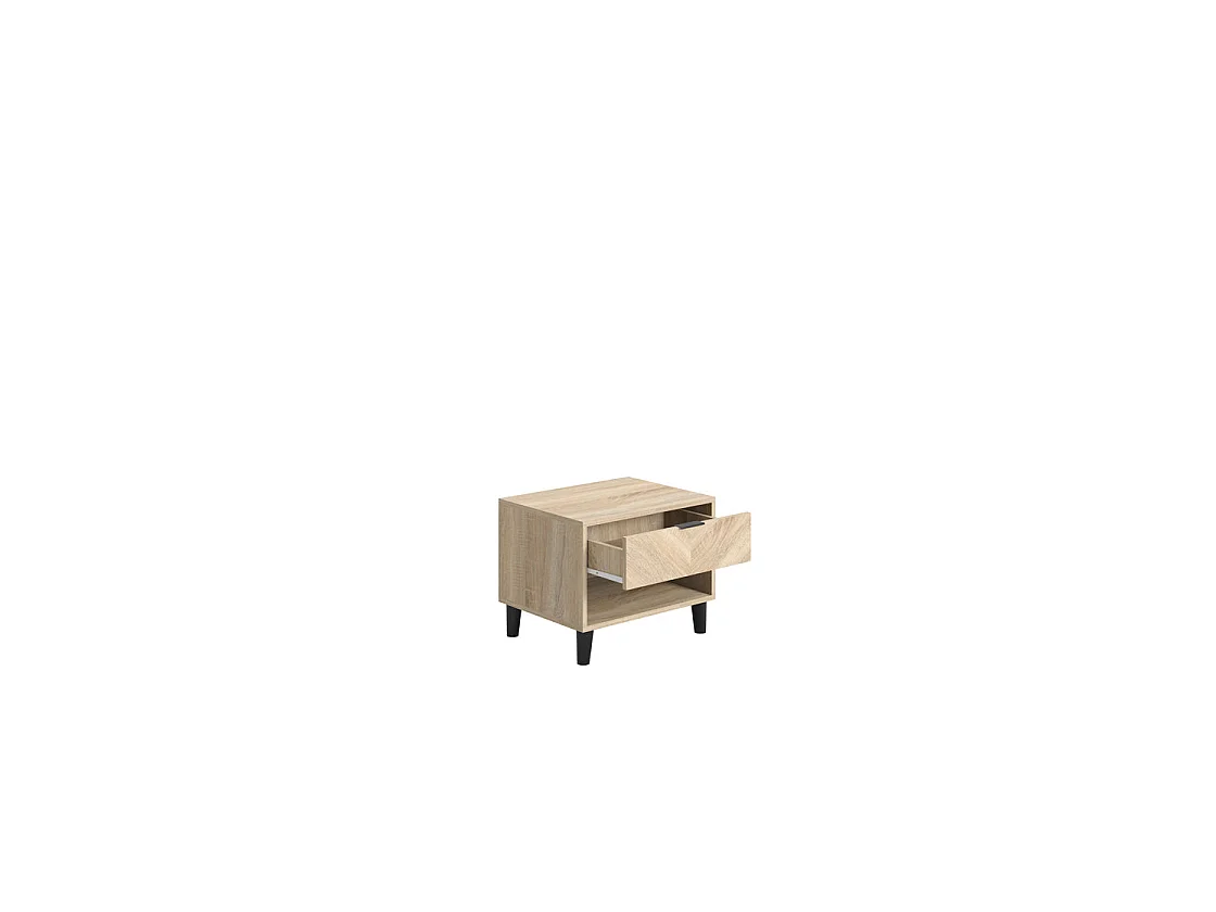 Skerries Chevron 1 Drawer Bedside Cabinet Sonoma Oak with Black Legs and Bottom Shelf