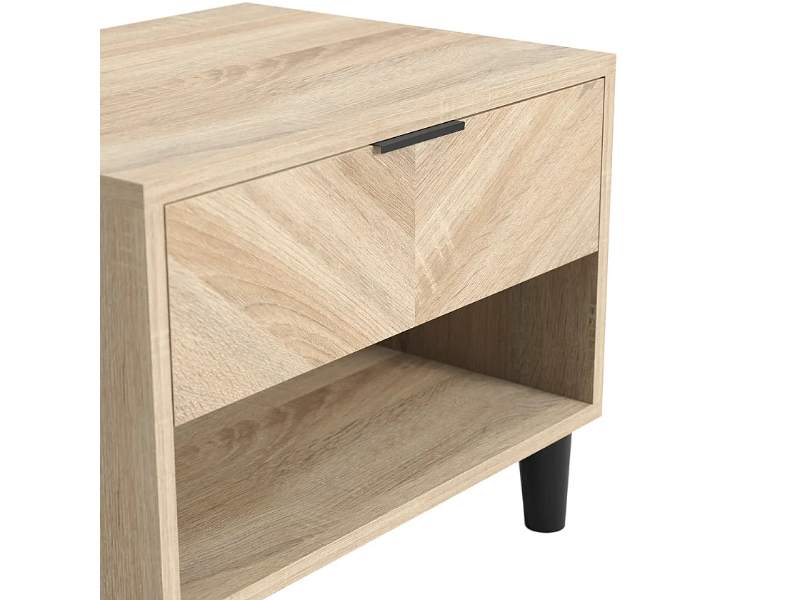 Skerries Chevron 1 Drawer Bedside Cabinet Sonoma Oak with Black Legs and Bottom Shelf