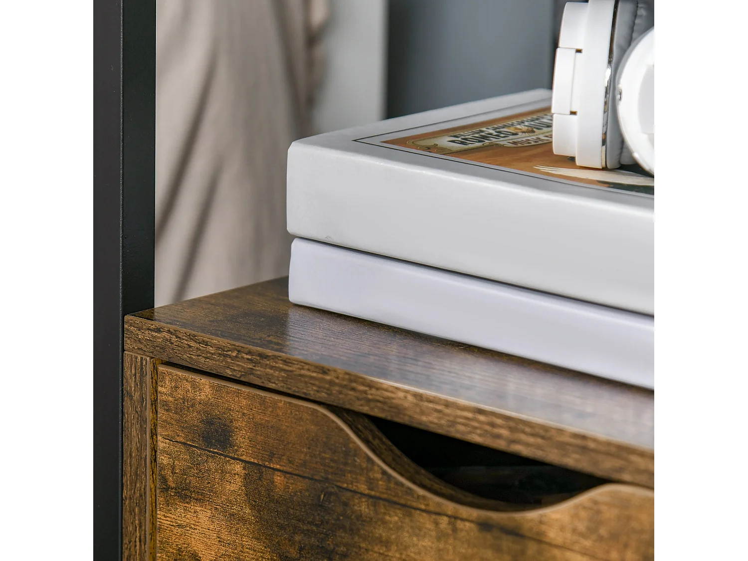 Dikedo Set of 2 Industrial Rustic Brown Bedside Tables with 2 Drawers and Open Shelf