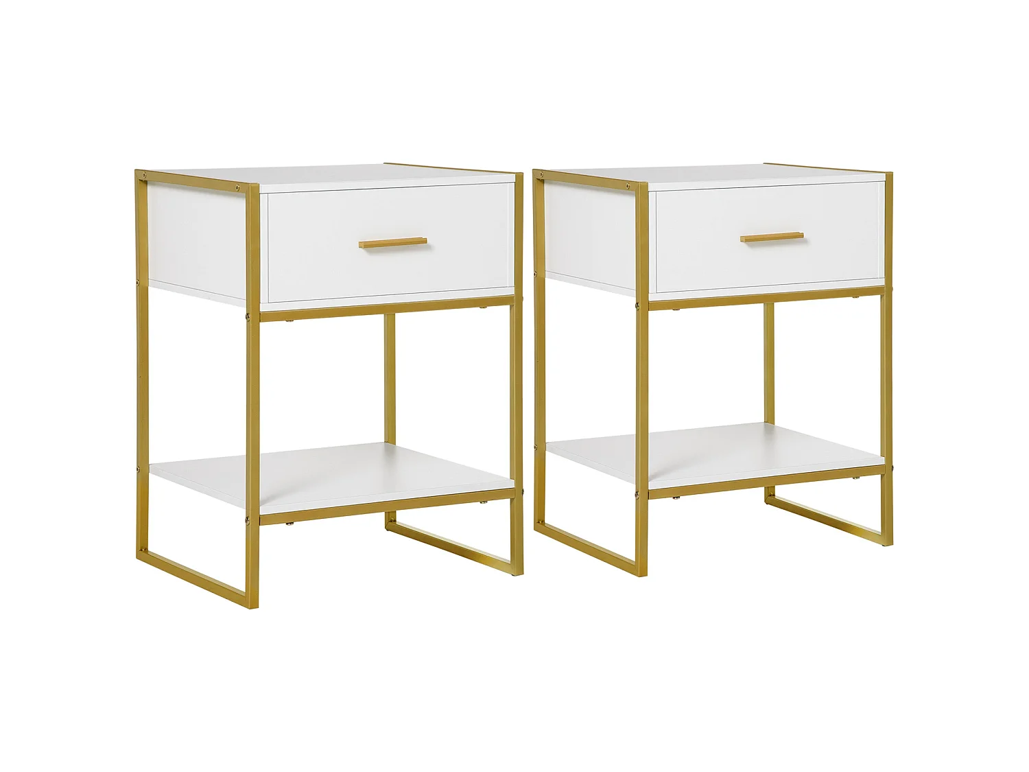 Fimase Set of 2 White Bedside Tables with Drawer and Shelf