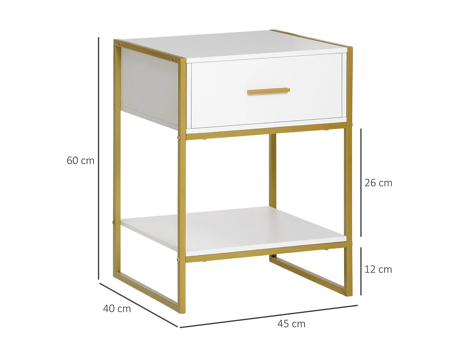 Fimase Set of 2 White Bedside Tables with Drawer and Shelf