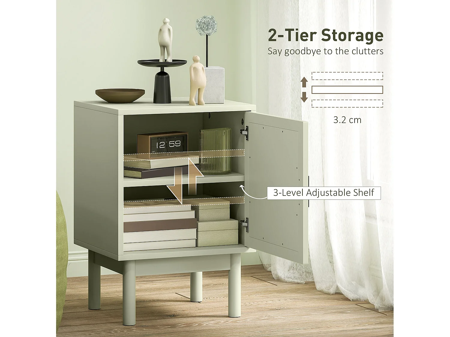 Yotomo Sake Light Green Rattan Bedside Table Natural Woven Door Adjustable Shelf