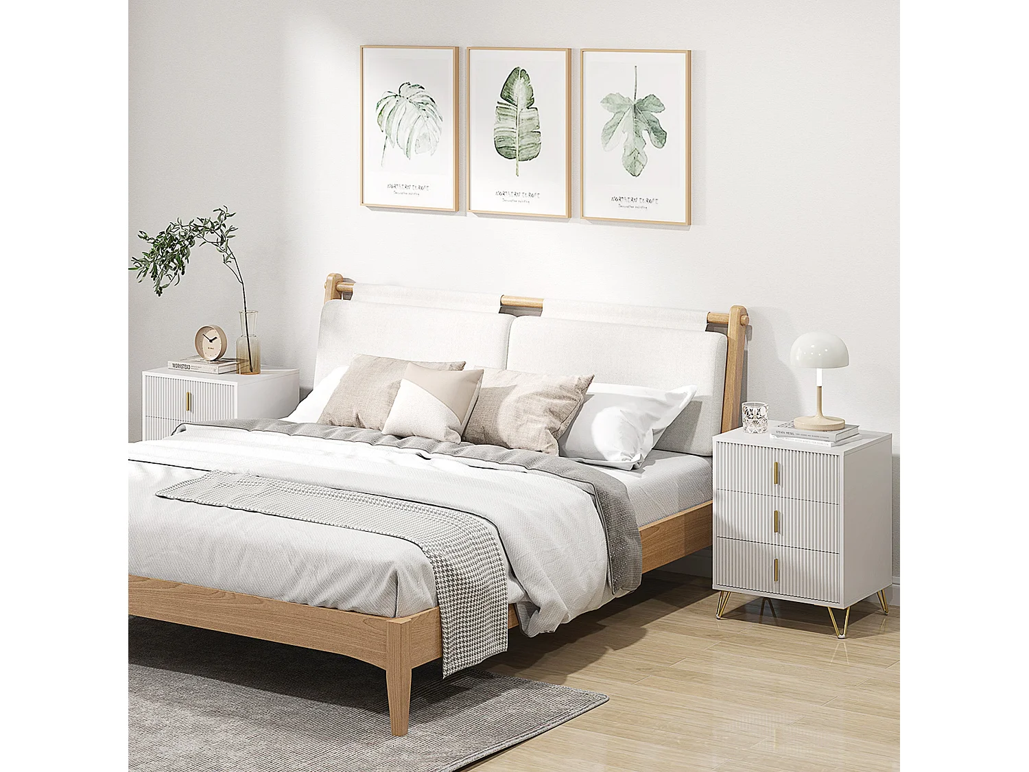 Renina Set of 2 White and Gold 3 Drawer Bedside Tables
