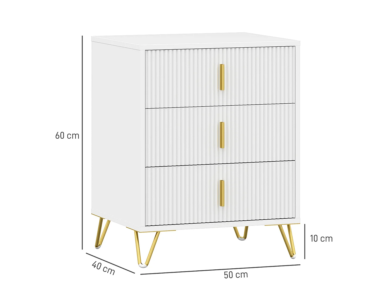 Renina Set of 2 White and Gold 3 Drawer Bedside Tables