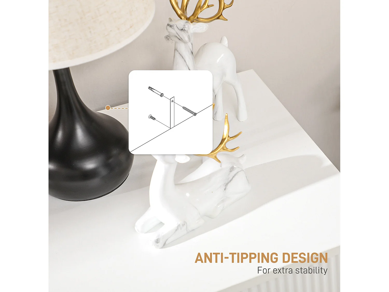 Renina Set of 2 White and Gold 3 Drawer Bedside Tables